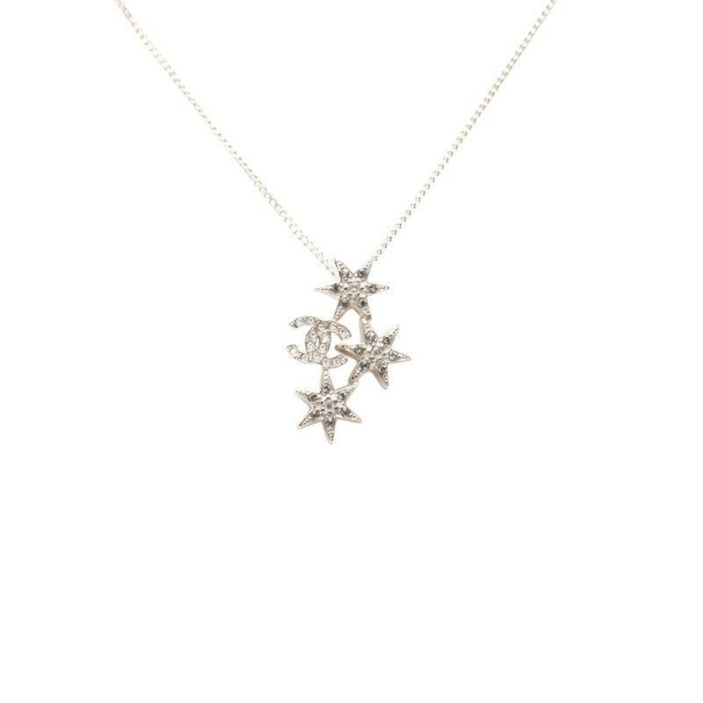 Chanel CC Logo Star Pendant Necklace Silver